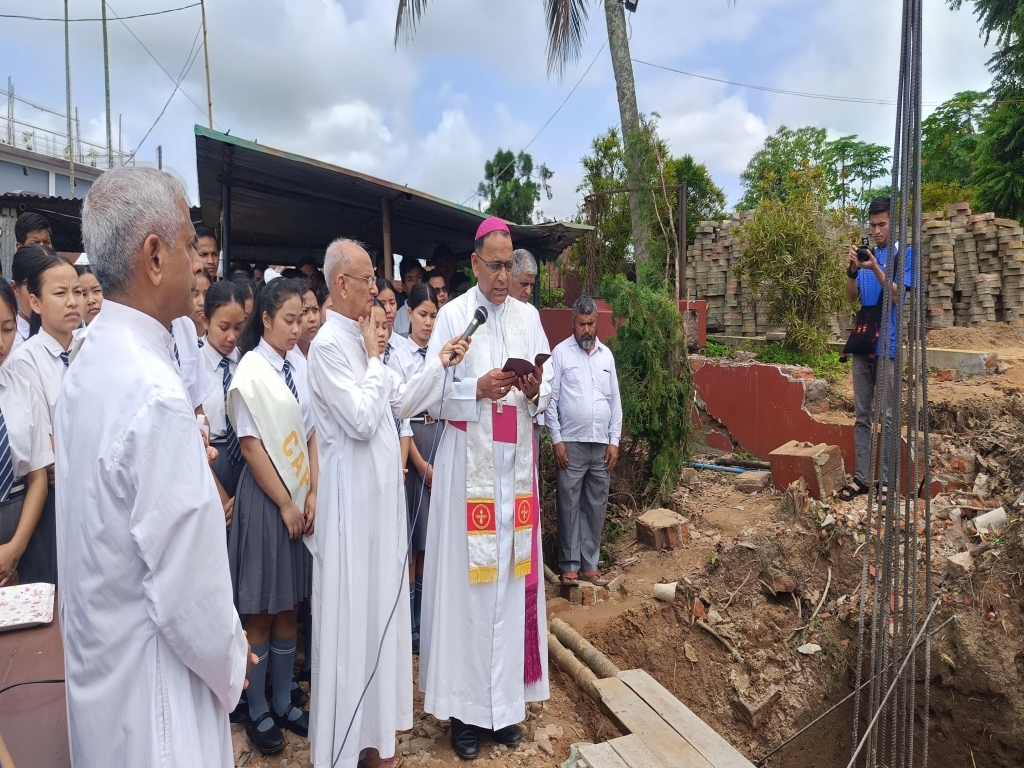 BLESSING THE FOUNDATION STONE OF NEW BUILDING